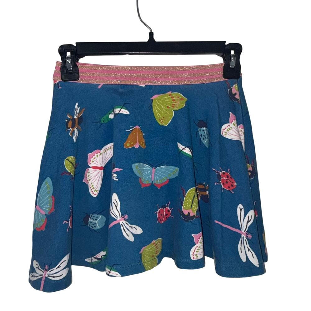 Mini Boden Bug Print Skater Skirt Blue 7-8Y Glitter Waistband